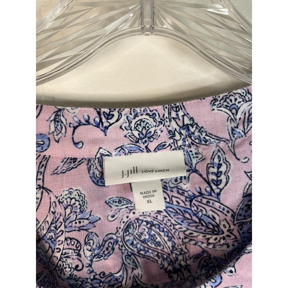 J Jill Love Linen Blouse Top XL Printed Pintucked Popover Lagenlook Coastal Boho - Picture 3 of 16